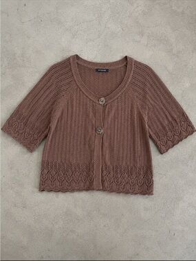 George Brown Pointelle Knit Cardigan Woman Medium 100% Cotton Cottagecore Y2K